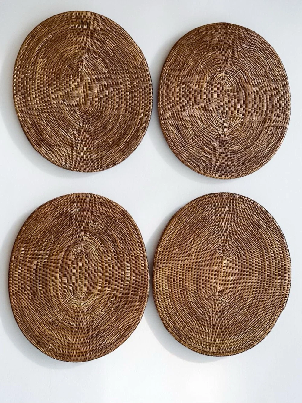 Balinese Handmade Woven Rattan Thick Oval Placemats Antique Brown 4-Set